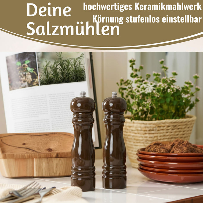 KI-generiertes Bild,iB Laursen Holz Salzmühle & Pfeffermühle Set Braun Chocolate 21x5cm Keramikmahlwerk Gewürzmühle