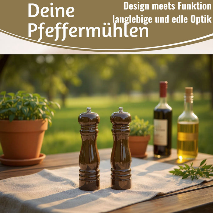 KI-generiertes Bild,iB Laursen Holz Salzmühle & Pfeffermühle Set Braun Chocolate 21x5cm Keramikmahlwerk Gewürzmühle