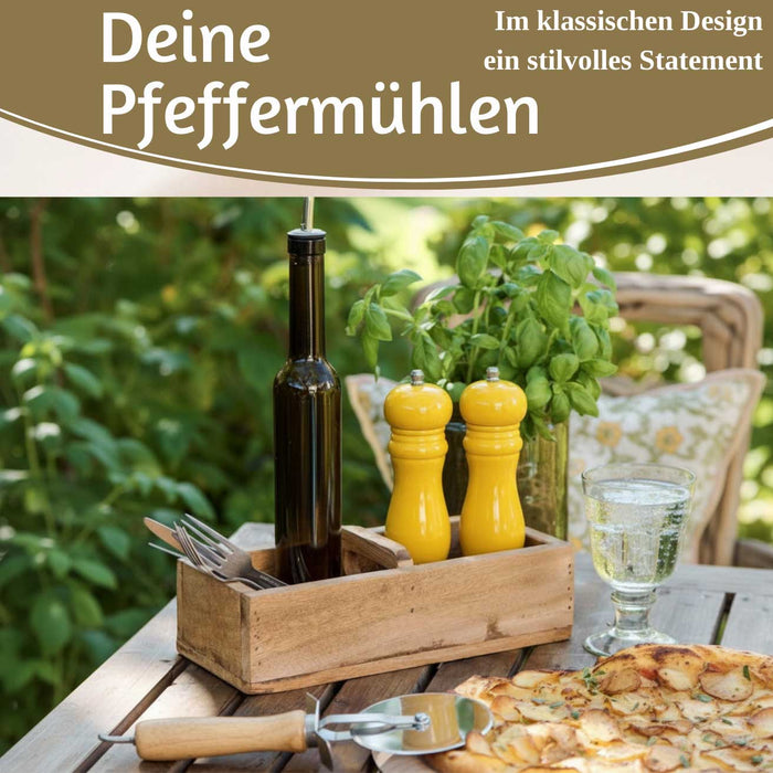Design Holz Salzmühle & Pfeffermühle Set Gelb 21x5cm Keramikmahlwerk Gewürzmühle