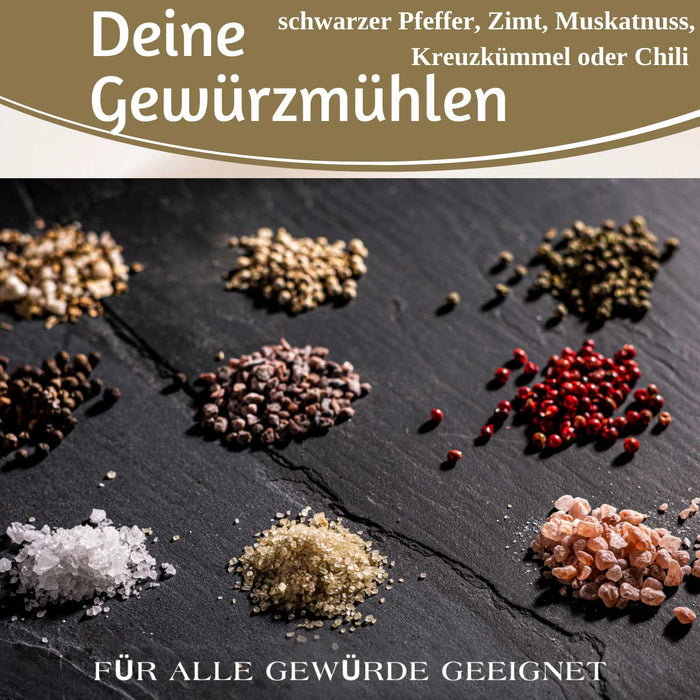 Design Holz Salzmühle & Pfeffermühle Set Gelb 21x5cm Keramikmahlwerk Gewürzmühle