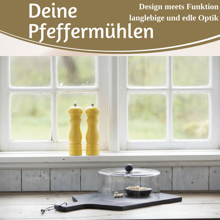 Design Holz Salzmühle & Pfeffermühle Set Gelb 21x5cm Keramikmahlwerk Gewürzmühle