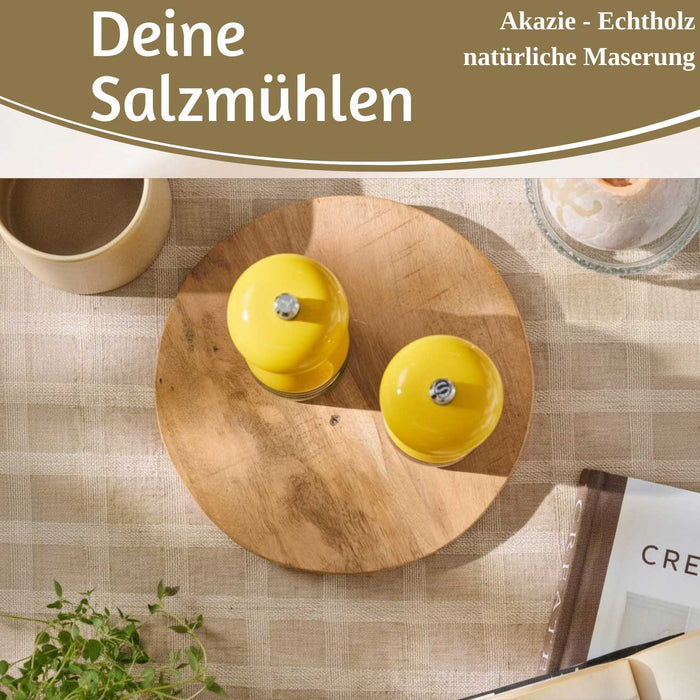 Design Holz Salzmühle & Pfeffermühle Set Gelb 21x5cm Keramikmahlwerk Gewürzmühle