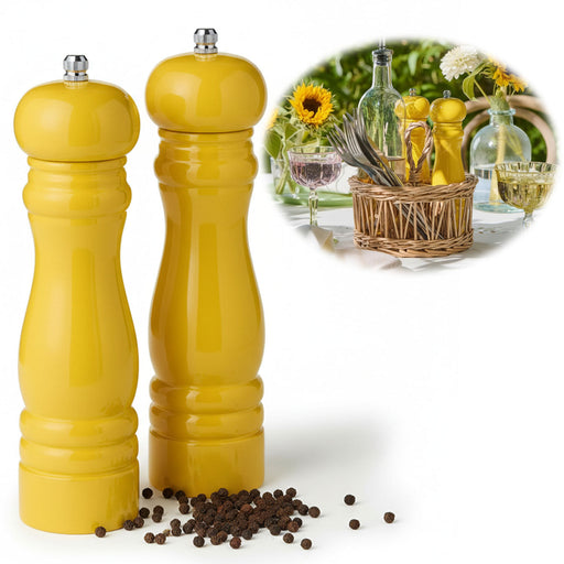Design Holz Salzmühle & Pfeffermühle Set Gelb 21x5cm Keramikmahlwerk Gewürzmühle