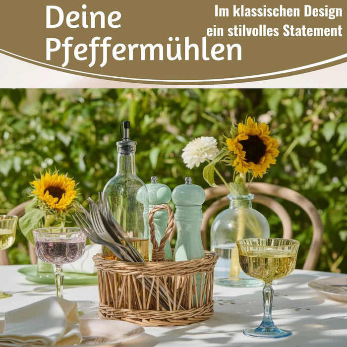 Design Holz Salzmühle & Pfeffermühle Set Grün 21x5cm Keramikmahlwerk Gewürzmühle