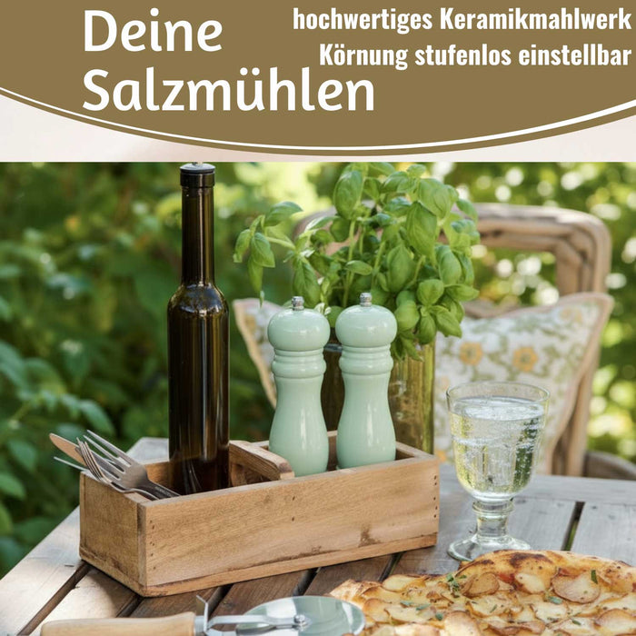 Design Holz Salzmühle & Pfeffermühle Set Grün 21x5cm Keramikmahlwerk Gewürzmühle