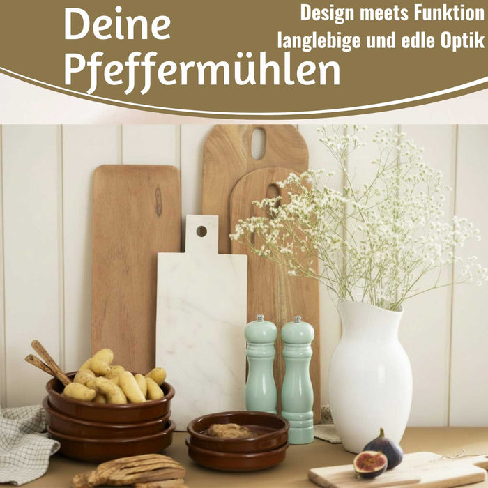 Design Holz Salzmühle & Pfeffermühle Set Grün 21x5cm Keramikmahlwerk Gewürzmühle