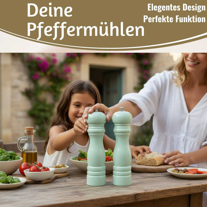 Design Holz Salzmühle & Pfeffermühle Set Grün 21x5cm Keramikmahlwerk Gewürzmühle