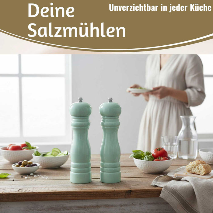 Design Holz Salzmühle & Pfeffermühle Set Grün 21x5cm Keramikmahlwerk Gewürzmühle