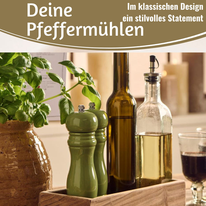 KI-generiertes Bild,iB Laursen Holz Salzmühle & Pfeffermühle Set Grün 21x5cm Keramikmahlwerk Gewürzmühle