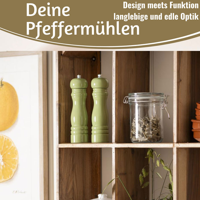 KI-generiertes Bild,iB Laursen Holz Salzmühle & Pfeffermühle Set Grün 21x5cm Keramikmahlwerk Gewürzmühle