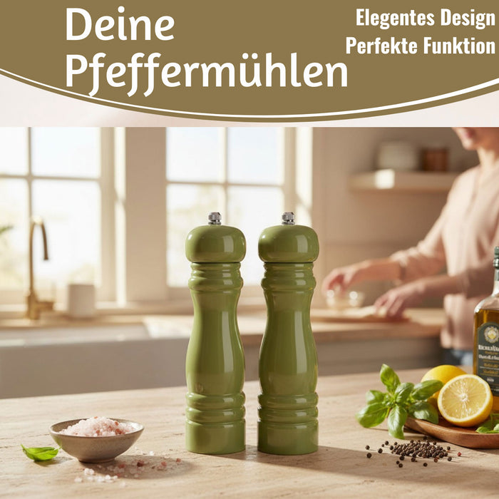 KI-generiertes Bild,iB Laursen Holz Salzmühle & Pfeffermühle Set Grün 21x5cm Keramikmahlwerk Gewürzmühle