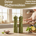 iB Laursen Holz Salzmühle & Pfeffermühle Set Grün 21x5cm Keramikmahlwerk Gewürzmühle