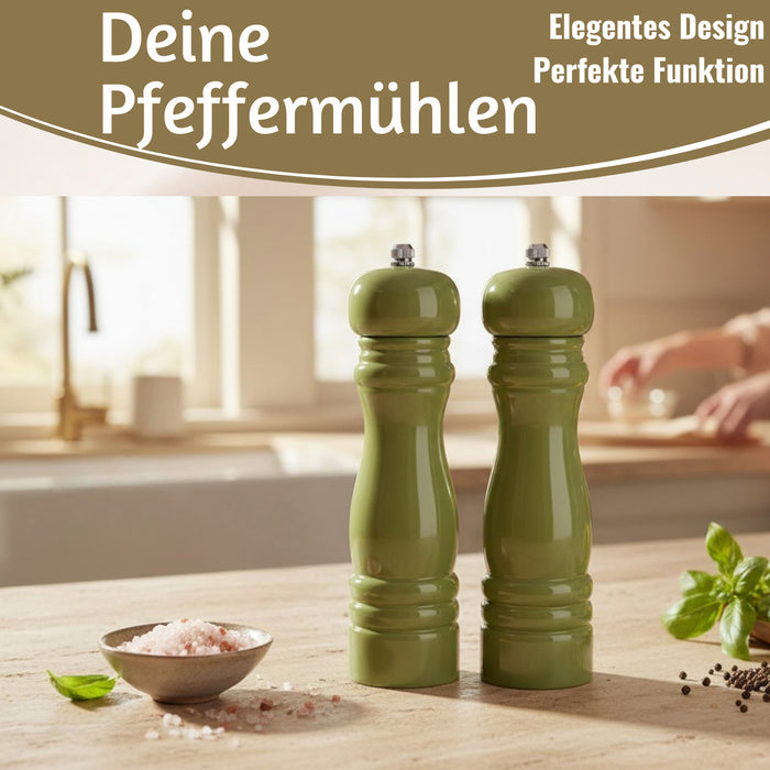 KI-generiertes Bild,iB Laursen Holz Salzmühle & Pfeffermühle Set Grün 21x5cm Keramikmahlwerk Gewürzmühle