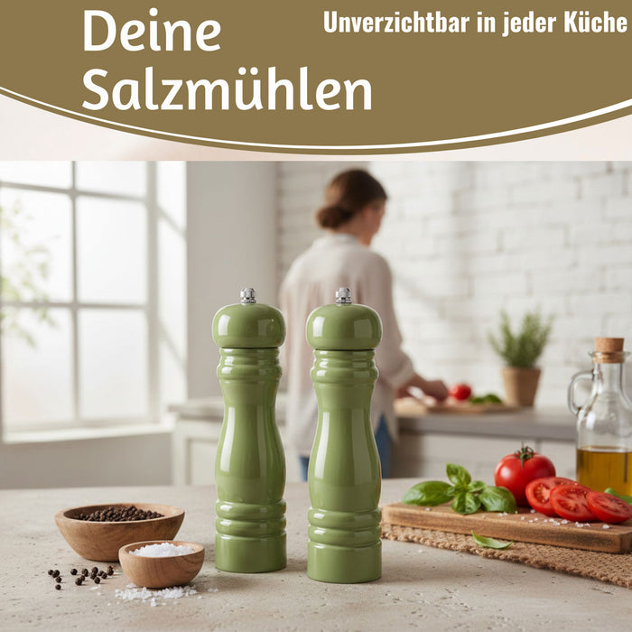 KI-generiertes Bild,iB Laursen Holz Salzmühle & Pfeffermühle Set Grün 21x5cm Keramikmahlwerk Gewürzmühle
