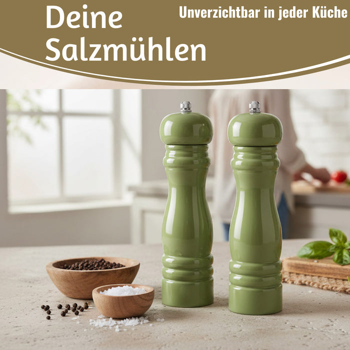 iB Laursen Holz Salzmühle & Pfeffermühle Set Grün 21x5cm Keramikmahlwe — LS-LebenStil