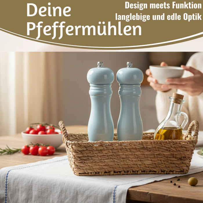 KI-generiertes Bild,Design Holz Salzmühle & Pfeffermühle Set Blau 21x5cm Keramikmahlwerk Gewürzmühle