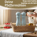 KI-generiertes Bild,Design Holz Salzmühle & Pfeffermühle Set Blau 21x5cm Keramikmahlwerk Gewürzmühle