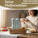 Design Holz Salzmühle & Pfeffermühle Set Blau 21x5cm Keramikmahlwerk Gewürzmühle