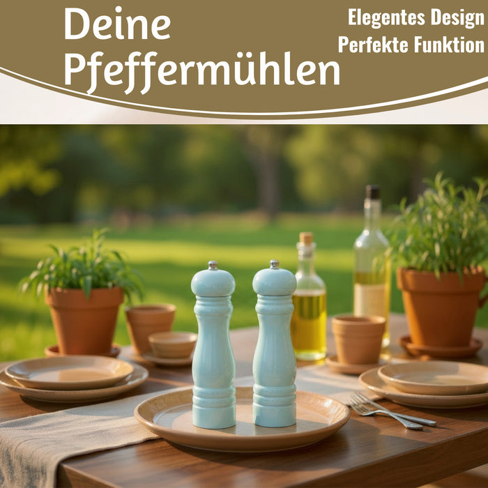 KI-generiertes Bild,Design Holz Salzmühle & Pfeffermühle Set Blau 21x5cm Keramikmahlwerk Gewürzmühle