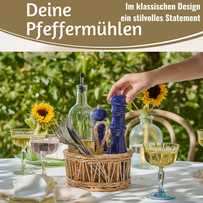 Design Holz Salzmühle & Pfeffermühle Set Indigo 21cm Keramikmahlwerk Gewürzmühle