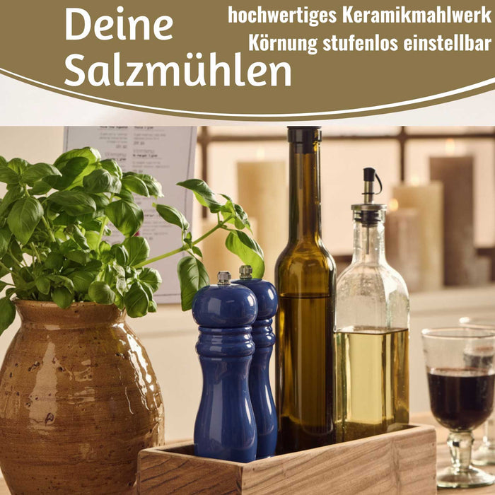 Design Holz Salzmühle & Pfeffermühle Set Indigo 21cm Keramikmahlwerk Gewürzmühle