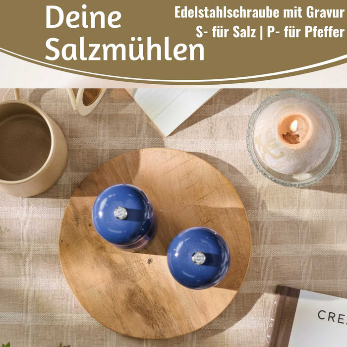 Design Holz Salzmühle & Pfeffermühle Set Indigo 21cm Keramikmahlwerk Gewürzmühle