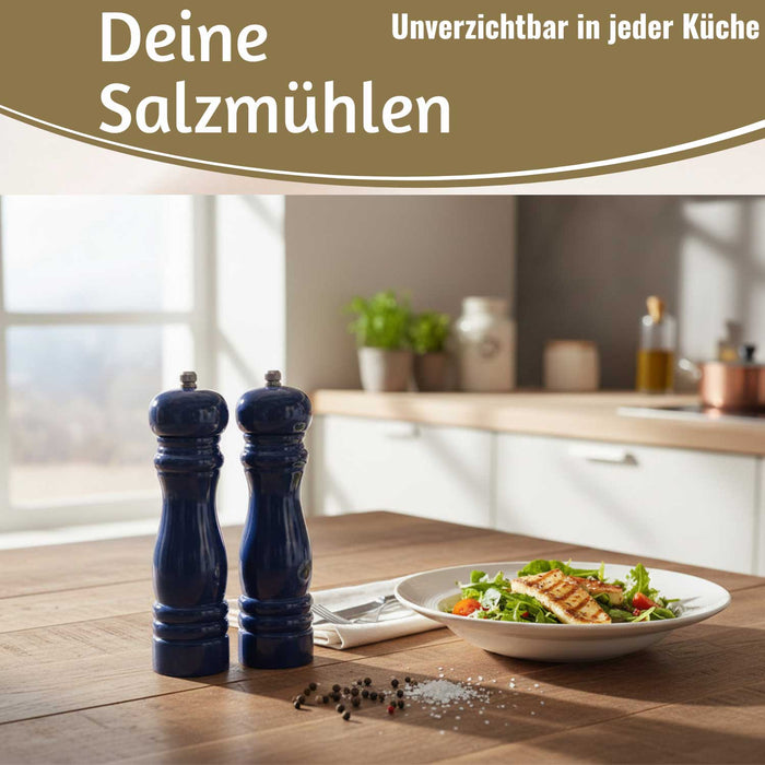 Design Holz Salzmühle & Pfeffermühle Set Indigo 21cm Keramikmahlwerk Gewürzmühle