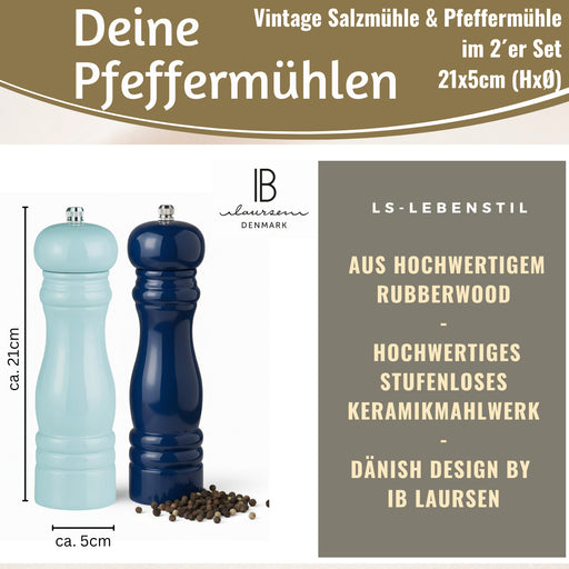 KI-generiertes Bild,Design Holz Salzmühle & Pfeffermühle Set Blau Mix 21cm Keramikmahlwerk Gewürzmühle