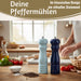 KI-generiertes Bild,Design Holz Salzmühle & Pfeffermühle Set Blau Mix 21cm Keramikmahlwerk Gewürzmühle