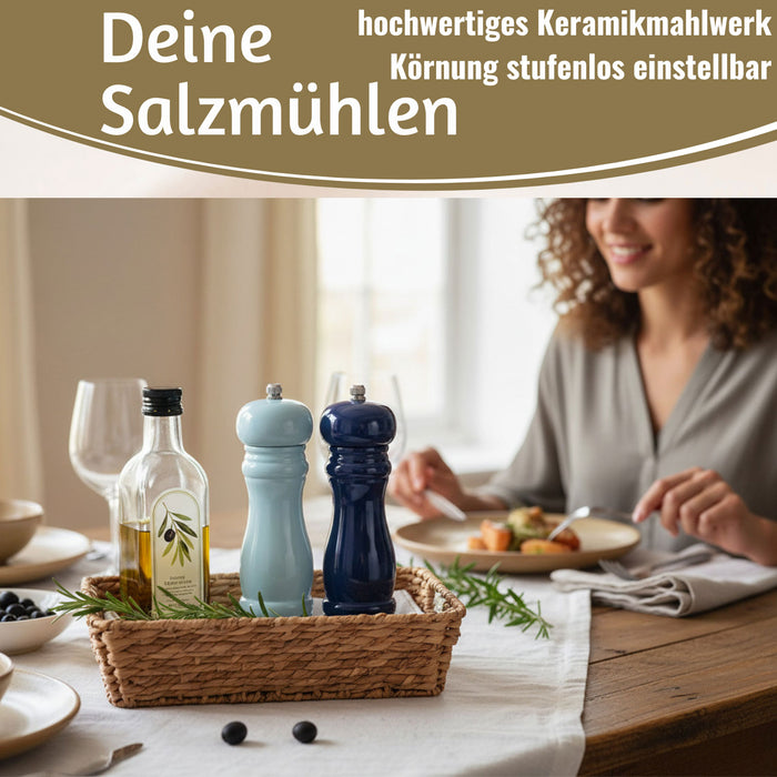Design Holz Salzmühle & Pfeffermühle Set Blau Mix 21cm Keramikmahlwerk Gewürzmühle