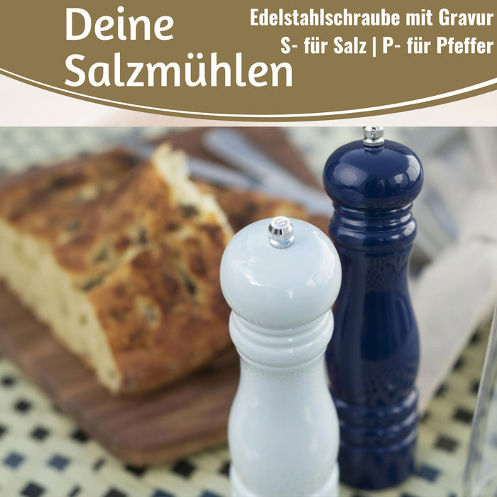 Design Holz Salzmühle & Pfeffermühle Set Blau Mix 21cm Keramikmahlwerk Gewürzmühle