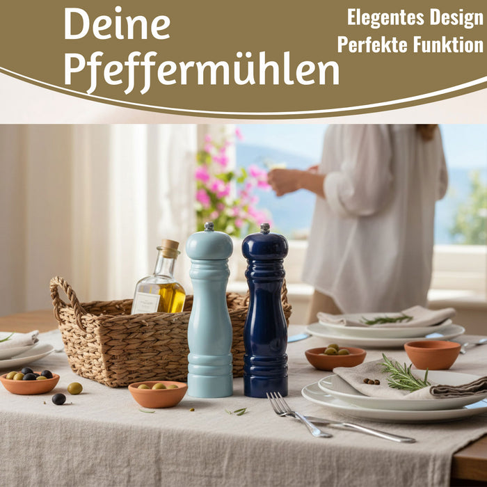 Design Holz Salzmühle & Pfeffermühle Set Blau Mix 21cm Keramikmahlwerk Gewürzmühle
