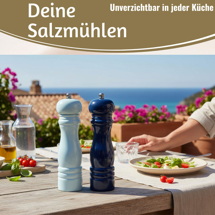Design Holz Salzmühle & Pfeffermühle Set Blau Mix 21cm Keramikmahlwerk Gewürzmühle