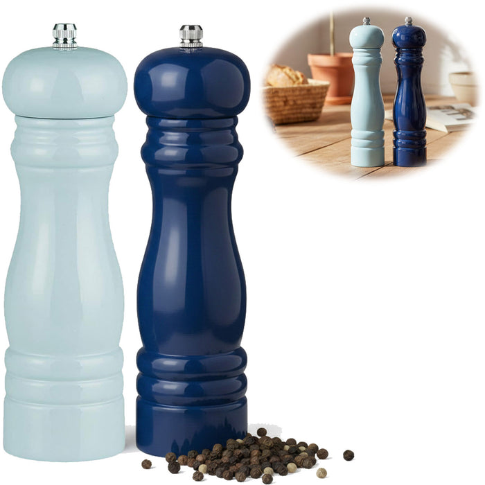 Design Holz Salzmühle & Pfeffermühle Set Blau Mix 21cm Keramikmahlwerk Gewürzmühle