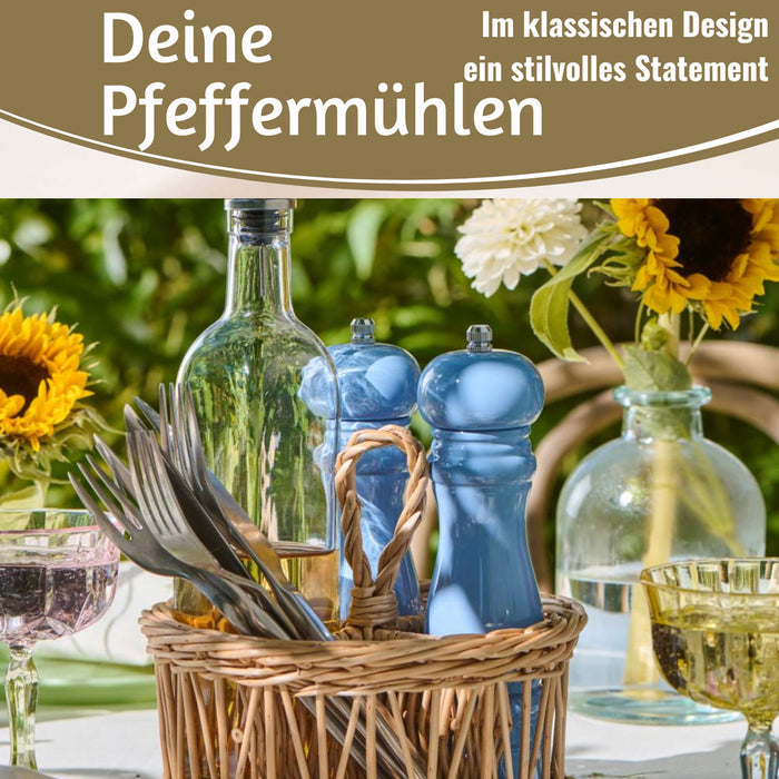 KI-generiertes Bild,iB Laursen Holz Salzmühle & Pfeffermühle Set Blau 21x5cm Keramikmahlwerk Gewürzmühle