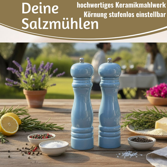KI-generiertes Bild,iB Laursen Holz Salzmühle & Pfeffermühle Set Blau 21x5cm Keramikmahlwerk Gewürzmühle