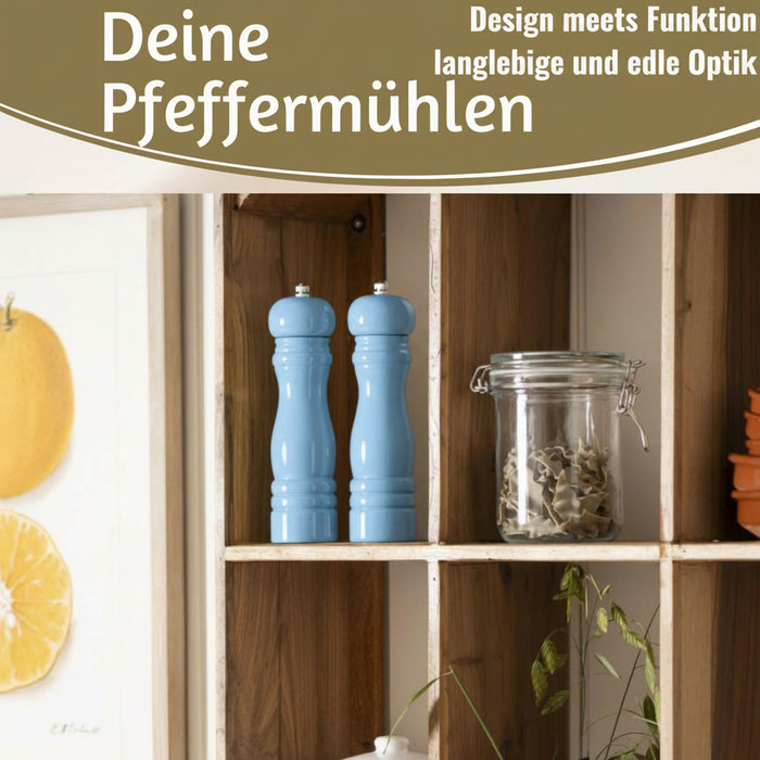 KI-generiertes Bild,iB Laursen Holz Salzmühle & Pfeffermühle Set Blau 21x5cm Keramikmahlwerk Gewürzmühle