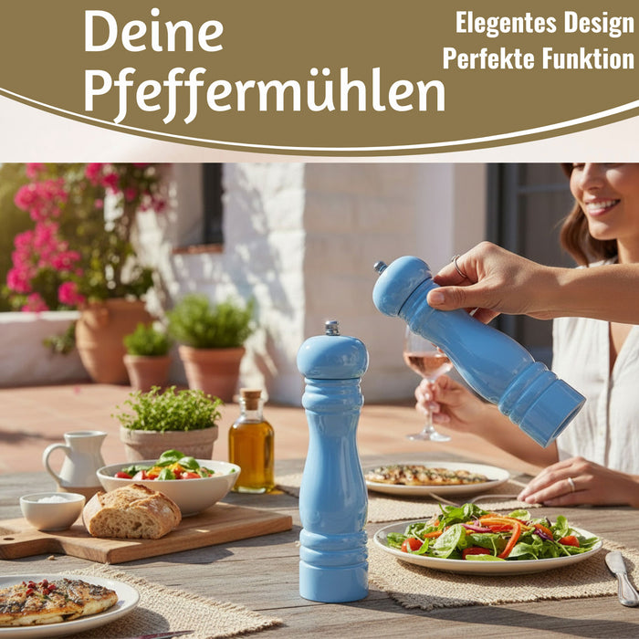 iB Laursen Holz Salzmühle & Pfeffermühle Set Blau 21x5cm Keramikmahlwerk Gewürzmühle