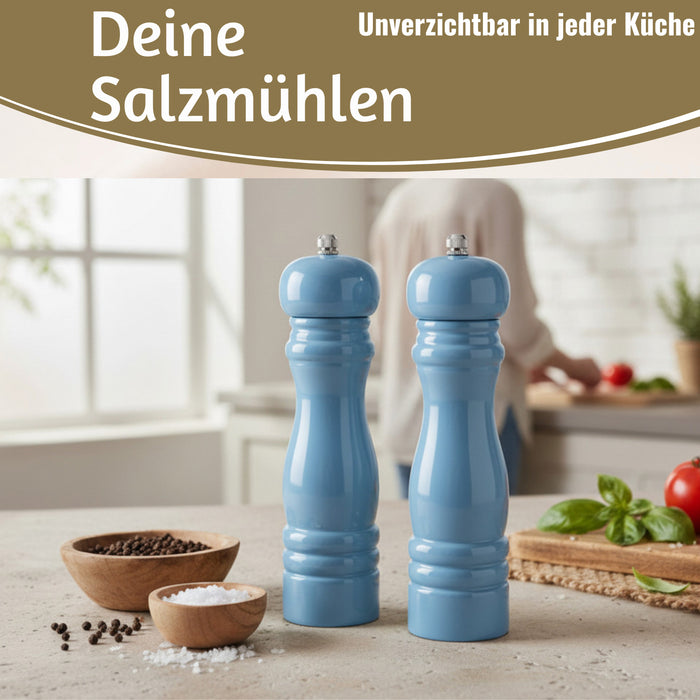 KI-generiertes Bild,iB Laursen Holz Salzmühle & Pfeffermühle Set Blau 21x5cm Keramikmahlwerk Gewürzmühle