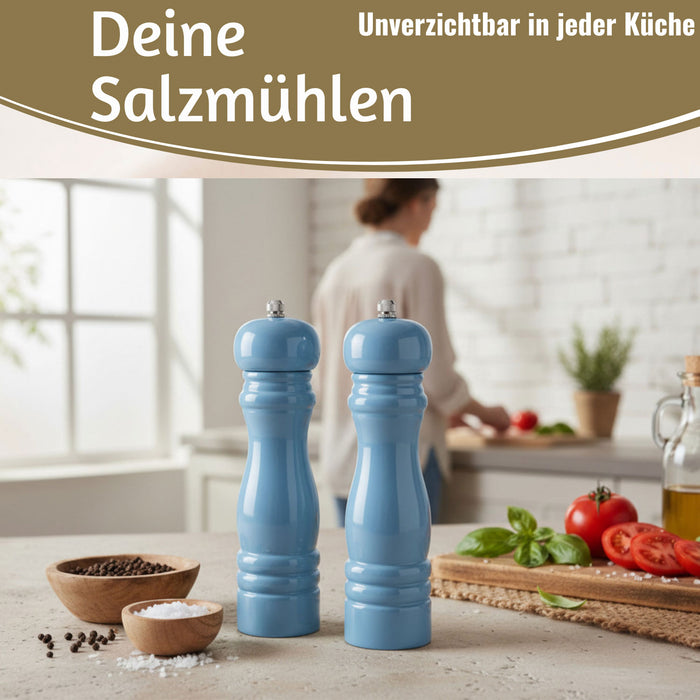 iB Laursen Holz Salzmühle & Pfeffermühle Set Blau 21x5cm Keramikmahlwerk Gewürzmühle