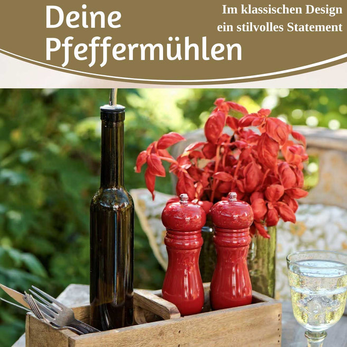 Design Holz Salzmühle & Pfeffermühle Set Rot 21x5cm Keramikmahlwerk Gewürzmühle