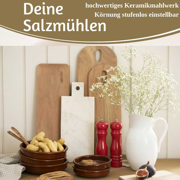 Design Holz Salzmühle & Pfeffermühle Set Rot 21x5cm Keramikmahlwerk Gewürzmühle
