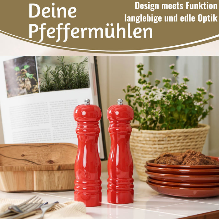 KI-generiertes Bild,Design Holz Salzmühle & Pfeffermühle Set Rot 21x5cm Keramikmahlwerk Gewürzmühle