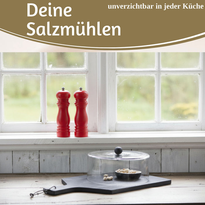 Design Holz Salzmühle & Pfeffermühle Set Rot 21x5cm Keramikmahlwerk Gewürzmühle