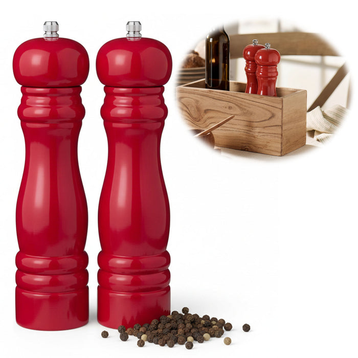 Design Holz Salzmühle & Pfeffermühle Set Rot 21x5cm Keramikmahlwerk Gewürzmühle