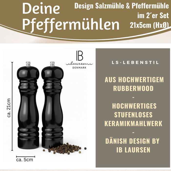 KI-generiertes Bild,iB Laursen Holz Salzmühle & Pfeffermühle Set Schwarz 21x5cm Keramikmahlwerk Gewürzmühle