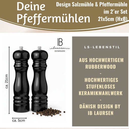 KI-generiertes Bild,iB Laursen Holz Salzmühle & Pfeffermühle Set Schwarz 21x5cm Keramikmahlwerk Gewürzmühle