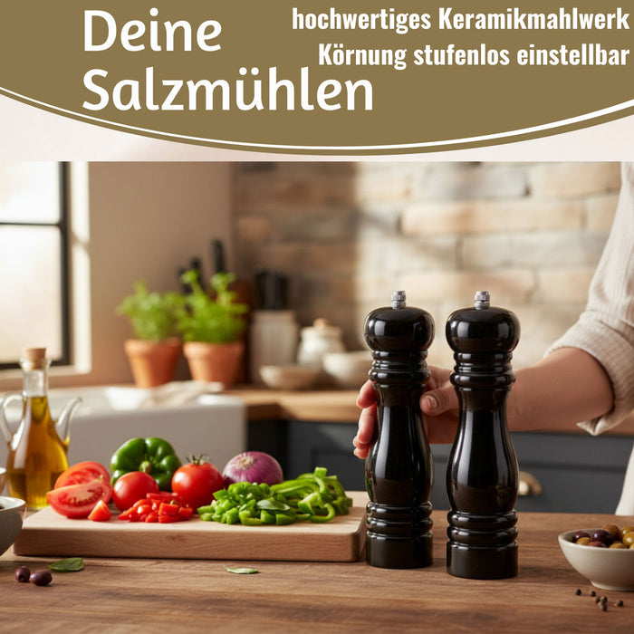 KI-generiertes Bild,iB Laursen Holz Salzmühle & Pfeffermühle Set Schwarz 21x5cm Keramikmahlwerk Gewürzmühle