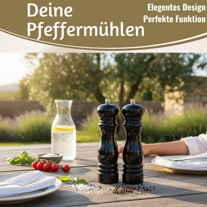 KI-generiertes Bild,iB Laursen Holz Salzmühle & Pfeffermühle Set Schwarz 21x5cm Keramikmahlwerk Gewürzmühle