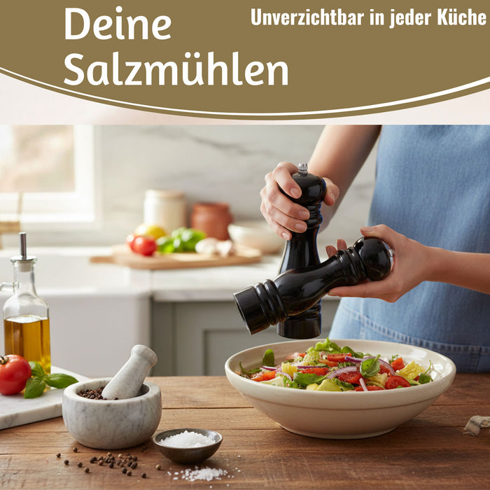 KI-generiertes Bild,iB Laursen Holz Salzmühle & Pfeffermühle Set Schwarz 21x5cm Keramikmahlwerk Gewürzmühle